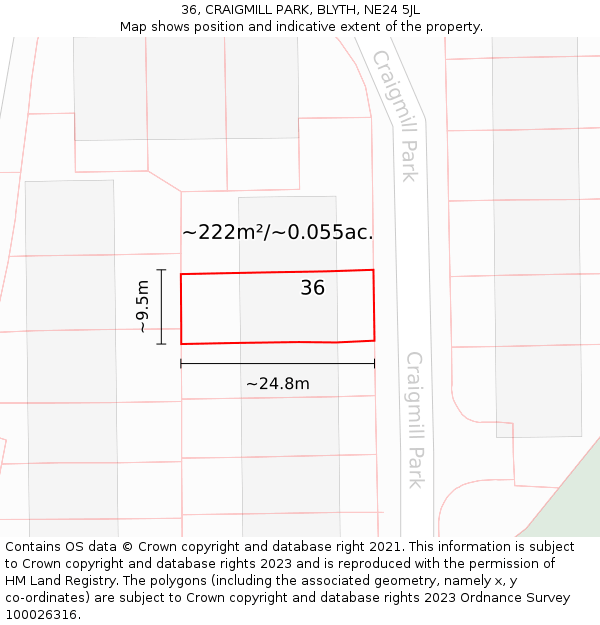 36, CRAIGMILL PARK, BLYTH, NE24 5JL: Plot and title map