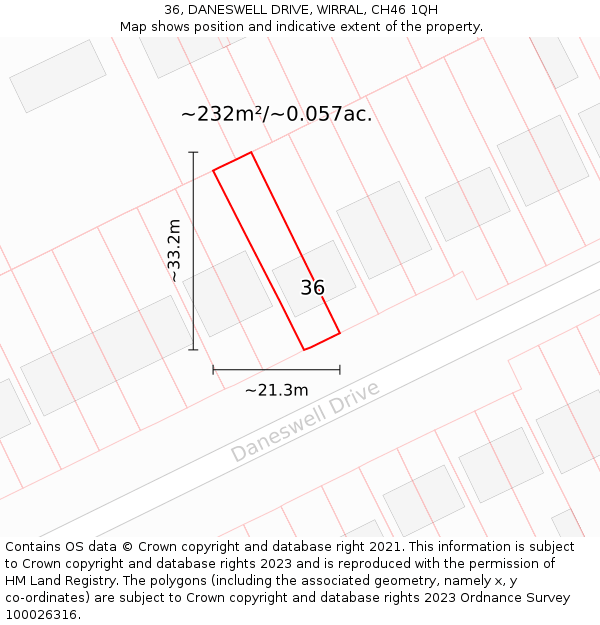 36, DANESWELL DRIVE, WIRRAL, CH46 1QH: Plot and title map