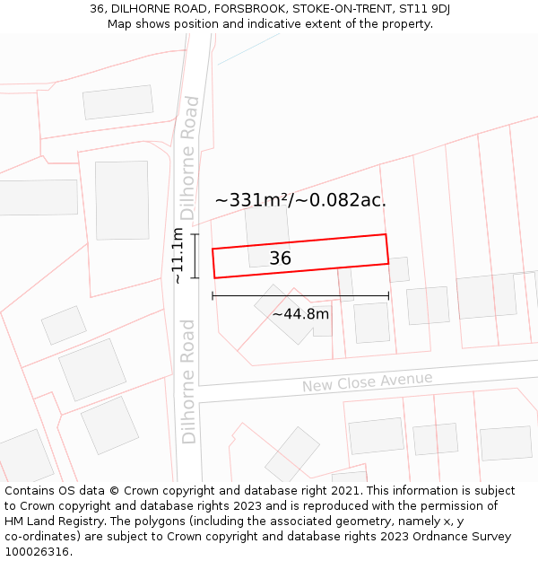 36, DILHORNE ROAD, FORSBROOK, STOKE-ON-TRENT, ST11 9DJ: Plot and title map