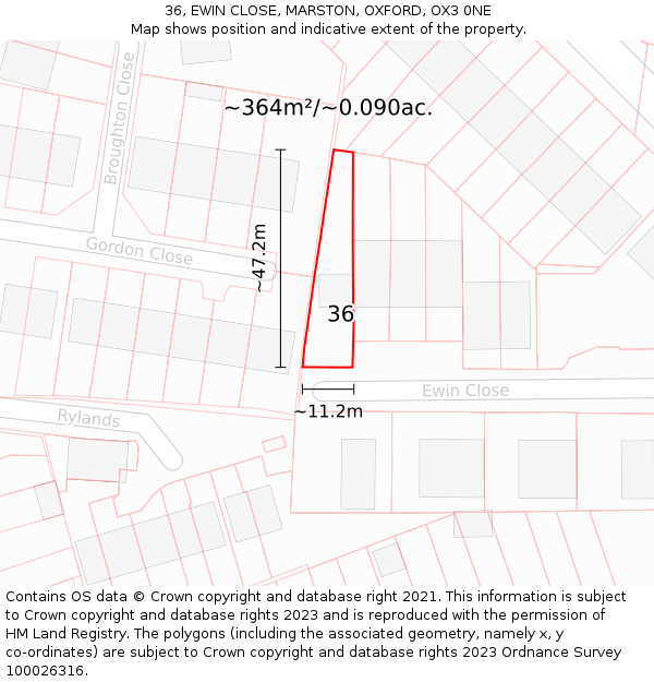 36, EWIN CLOSE, MARSTON, OXFORD, OX3 0NE: Plot and title map
