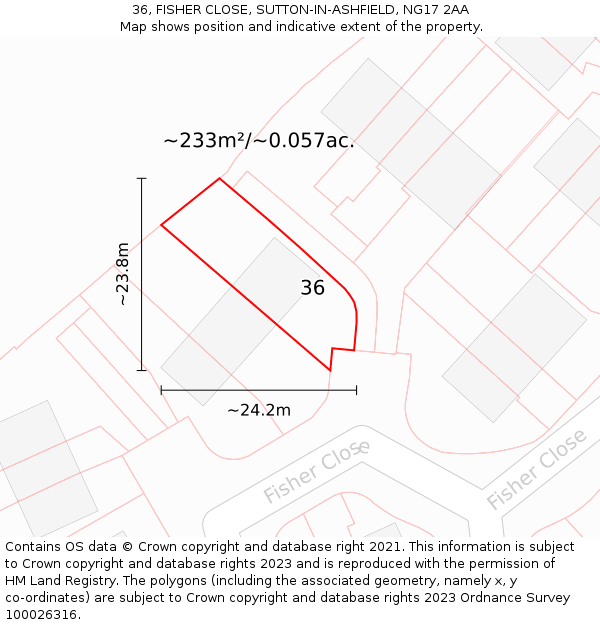 36, FISHER CLOSE, SUTTON-IN-ASHFIELD, NG17 2AA: Plot and title map