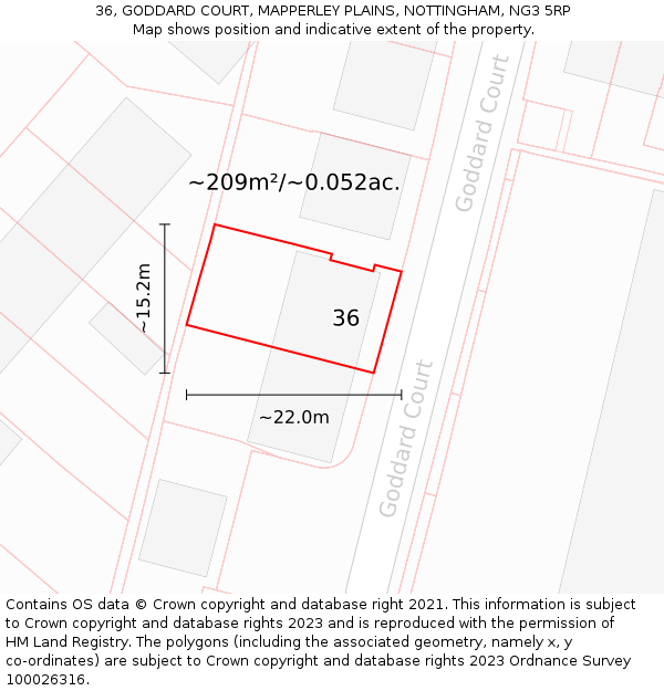 36, GODDARD COURT, MAPPERLEY PLAINS, NOTTINGHAM, NG3 5RP: Plot and title map