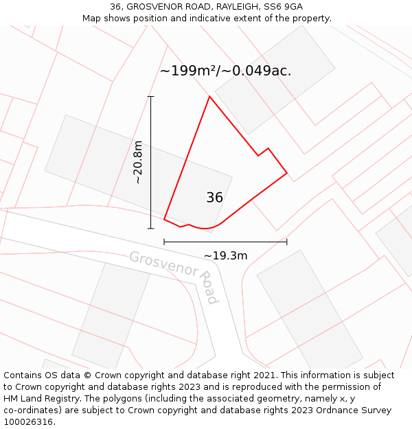 36, GROSVENOR ROAD, RAYLEIGH, SS6 9GA: Plot and title map