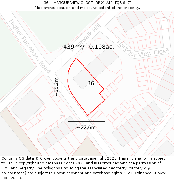 36, HARBOUR VIEW CLOSE, BRIXHAM, TQ5 8HZ: Plot and title map