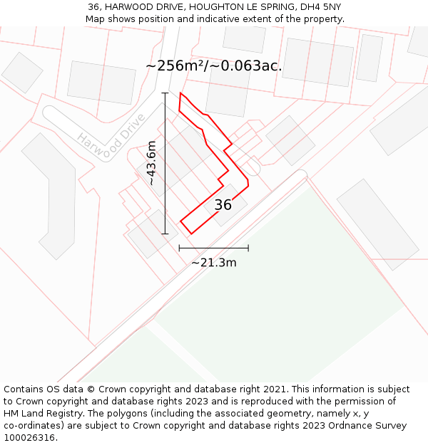 36, HARWOOD DRIVE, HOUGHTON LE SPRING, DH4 5NY: Plot and title map