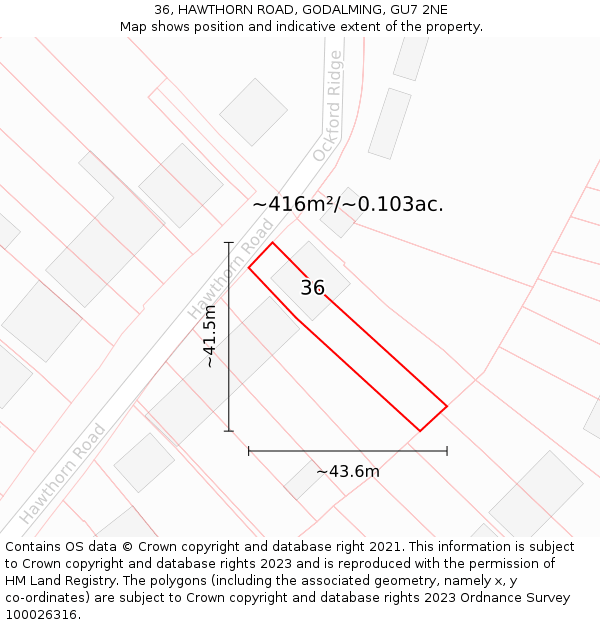 36, HAWTHORN ROAD, GODALMING, GU7 2NE: Plot and title map