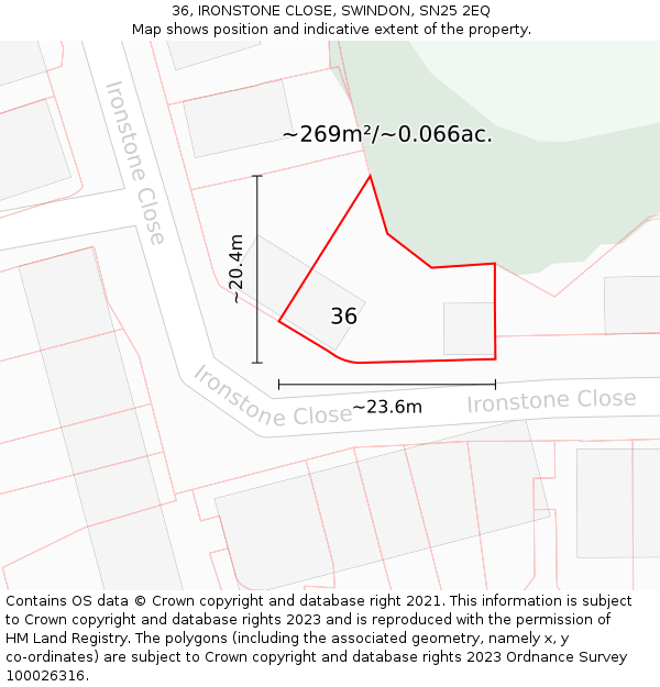 36, IRONSTONE CLOSE, SWINDON, SN25 2EQ: Plot and title map