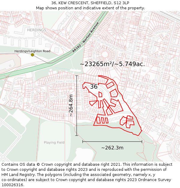 36, KEW CRESCENT, SHEFFIELD, S12 3LP: Plot and title map