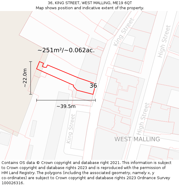 36, KING STREET, WEST MALLING, ME19 6QT: Plot and title map