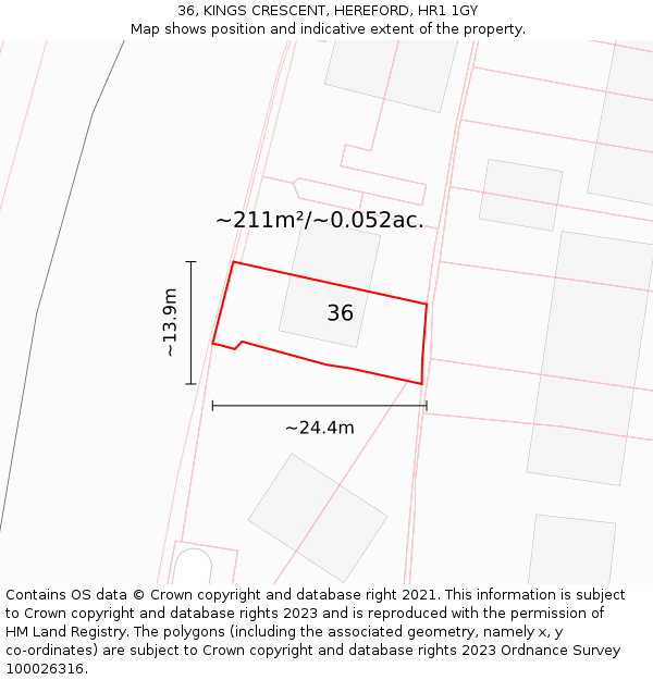36, KINGS CRESCENT, HEREFORD, HR1 1GY: Plot and title map