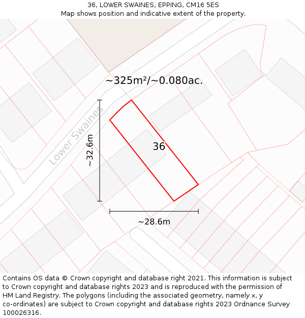 36, LOWER SWAINES, EPPING, CM16 5ES: Plot and title map