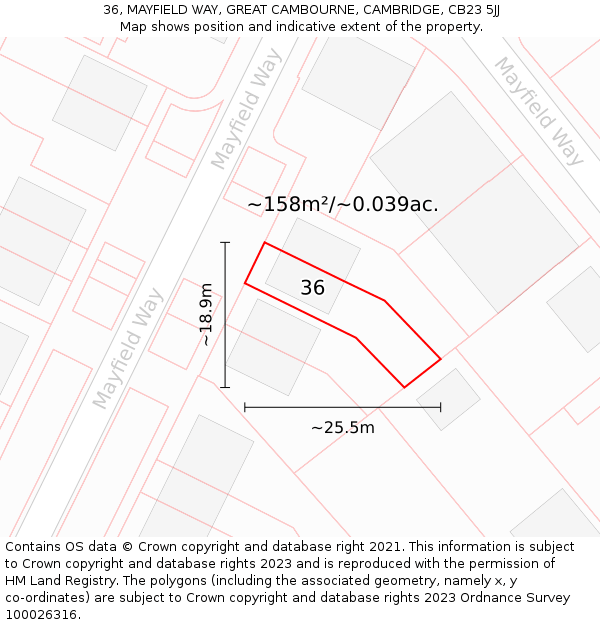 36, MAYFIELD WAY, GREAT CAMBOURNE, CAMBRIDGE, CB23 5JJ: Plot and title map