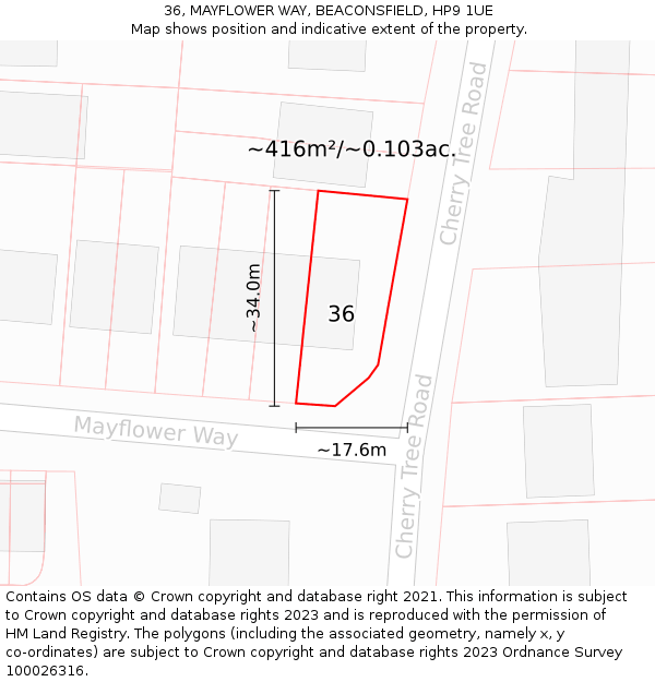 36, MAYFLOWER WAY, BEACONSFIELD, HP9 1UE: Plot and title map