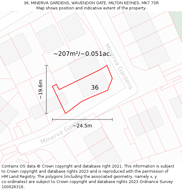 36, MINERVA GARDENS, WAVENDON GATE, MILTON KEYNES, MK7 7SR: Plot and title map