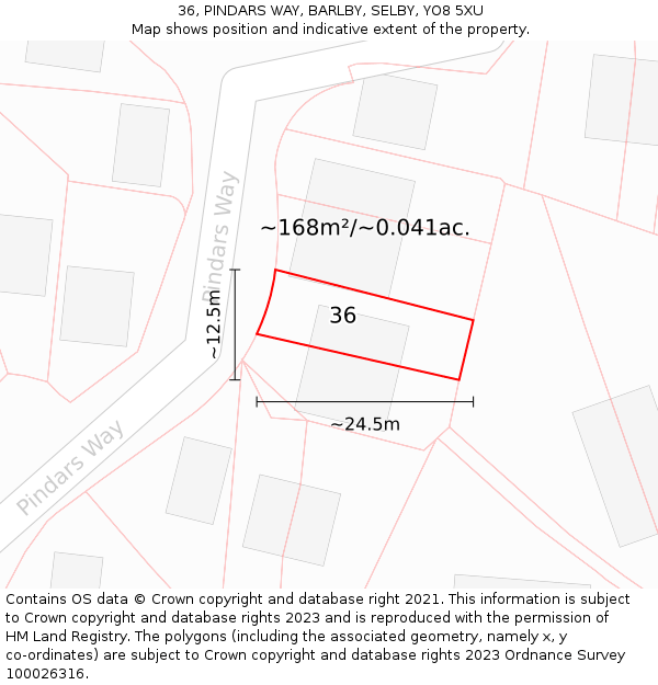 36, PINDARS WAY, BARLBY, SELBY, YO8 5XU: Plot and title map