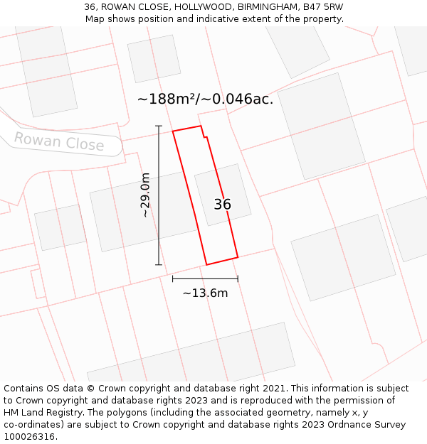 36, ROWAN CLOSE, HOLLYWOOD, BIRMINGHAM, B47 5RW: Plot and title map