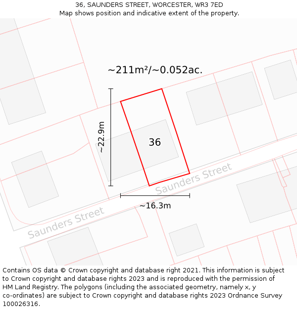 36, SAUNDERS STREET, WORCESTER, WR3 7ED: Plot and title map