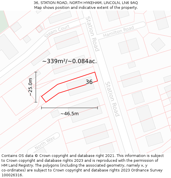 36, STATION ROAD, NORTH HYKEHAM, LINCOLN, LN6 9AQ: Plot and title map