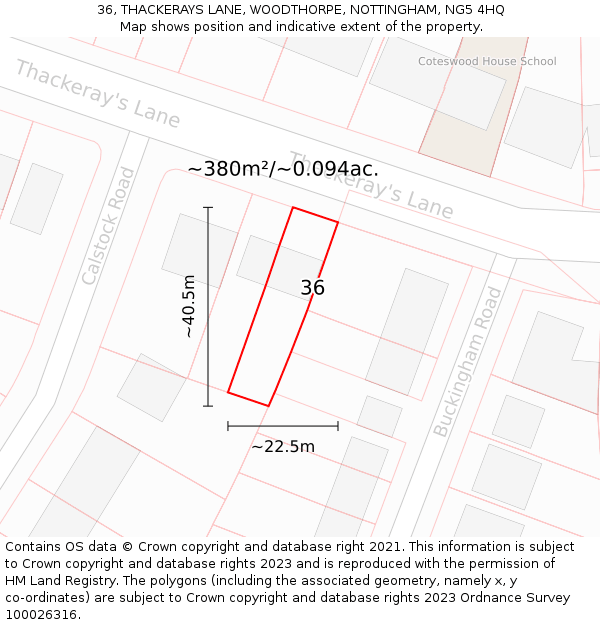 36, THACKERAYS LANE, WOODTHORPE, NOTTINGHAM, NG5 4HQ: Plot and title map