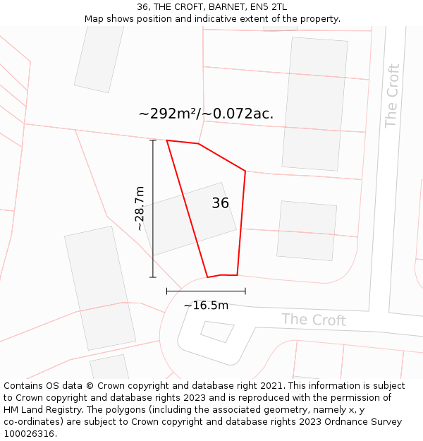 36, THE CROFT, BARNET, EN5 2TL: Plot and title map