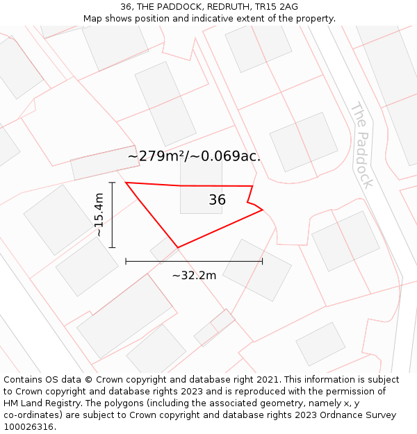 36, THE PADDOCK, REDRUTH, TR15 2AG: Plot and title map