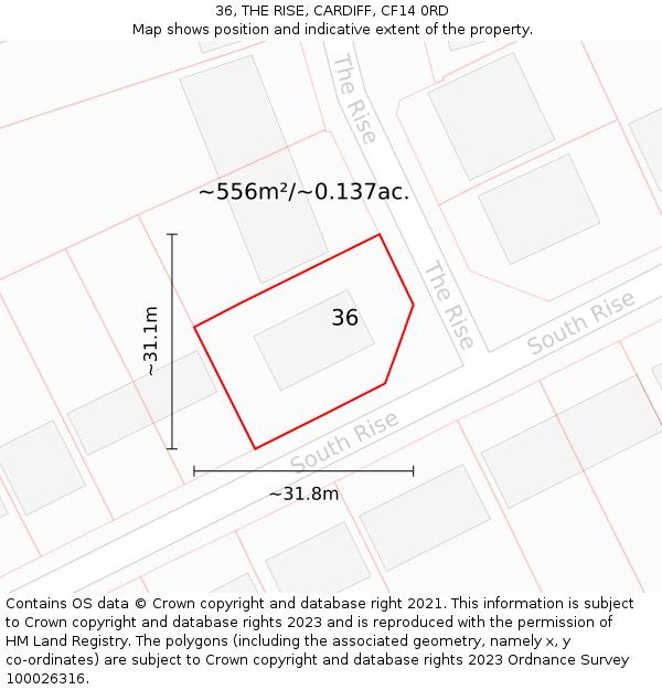36, THE RISE, CARDIFF, CF14 0RD: Plot and title map