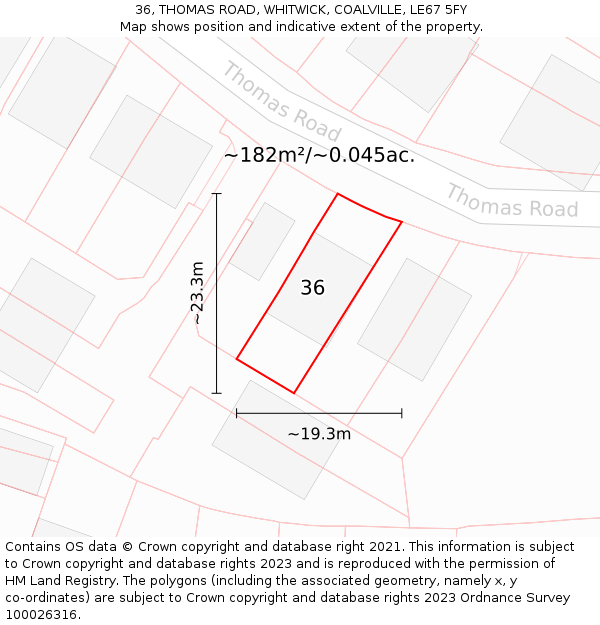 36, THOMAS ROAD, WHITWICK, COALVILLE, LE67 5FY: Plot and title map