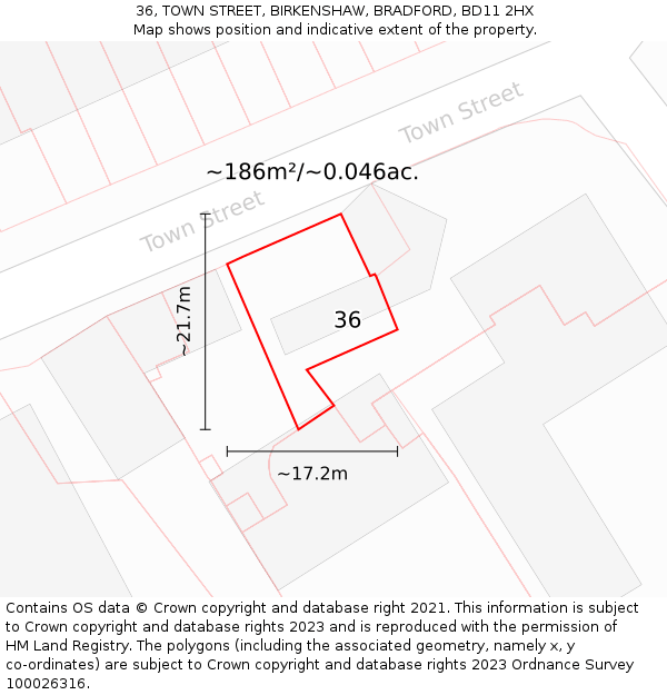 36, TOWN STREET, BIRKENSHAW, BRADFORD, BD11 2HX: Plot and title map