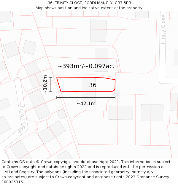 36, TRINITY CLOSE, FORDHAM, ELY, CB7 5PB: Plot and title map