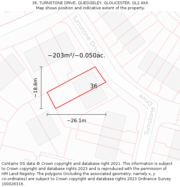 36, TURNSTONE DRIVE, QUEDGELEY, GLOUCESTER, GL2 4XA: Plot and title map