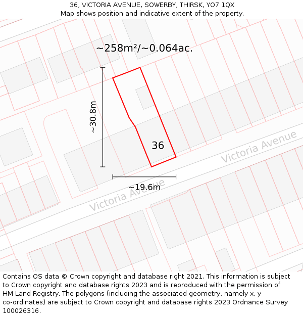 36, VICTORIA AVENUE, SOWERBY, THIRSK, YO7 1QX: Plot and title map