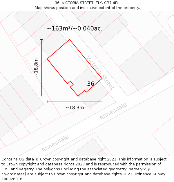 36, VICTORIA STREET, ELY, CB7 4BL: Plot and title map