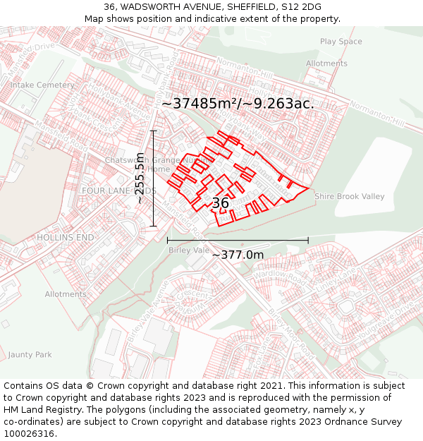 36, WADSWORTH AVENUE, SHEFFIELD, S12 2DG: Plot and title map