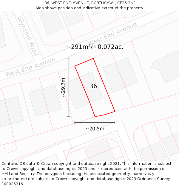 36, WEST END AVENUE, PORTHCAWL, CF36 3NF: Plot and title map