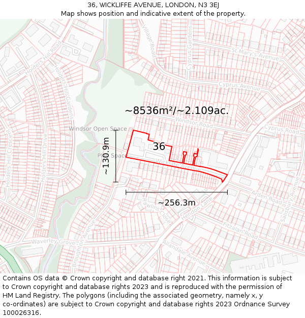 36, WICKLIFFE AVENUE, LONDON, N3 3EJ: Plot and title map