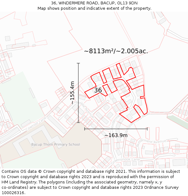 36, WINDERMERE ROAD, BACUP, OL13 9DN: Plot and title map