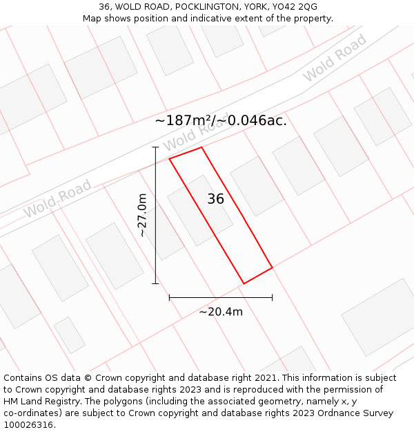 36, WOLD ROAD, POCKLINGTON, YORK, YO42 2QG: Plot and title map