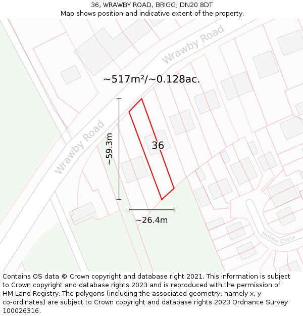 36, WRAWBY ROAD, BRIGG, DN20 8DT: Plot and title map