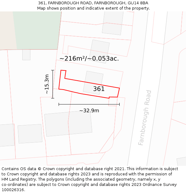 361, FARNBOROUGH ROAD, FARNBOROUGH, GU14 8BA: Plot and title map