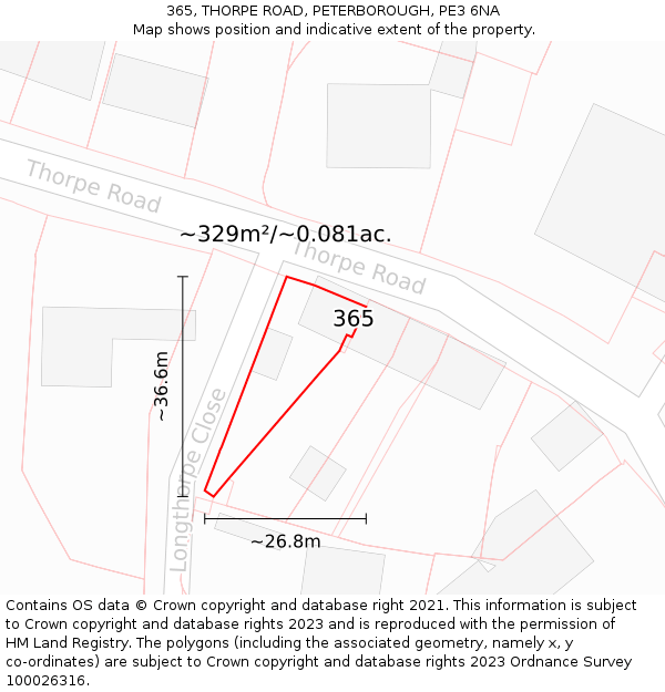 365, THORPE ROAD, PETERBOROUGH, PE3 6NA: Plot and title map