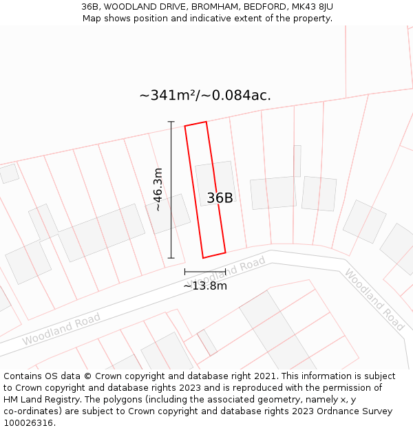 36B, WOODLAND DRIVE, BROMHAM, BEDFORD, MK43 8JU: Plot and title map