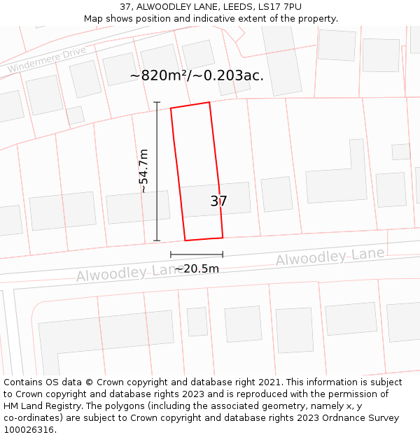 37, ALWOODLEY LANE, LEEDS, LS17 7PU: Plot and title map