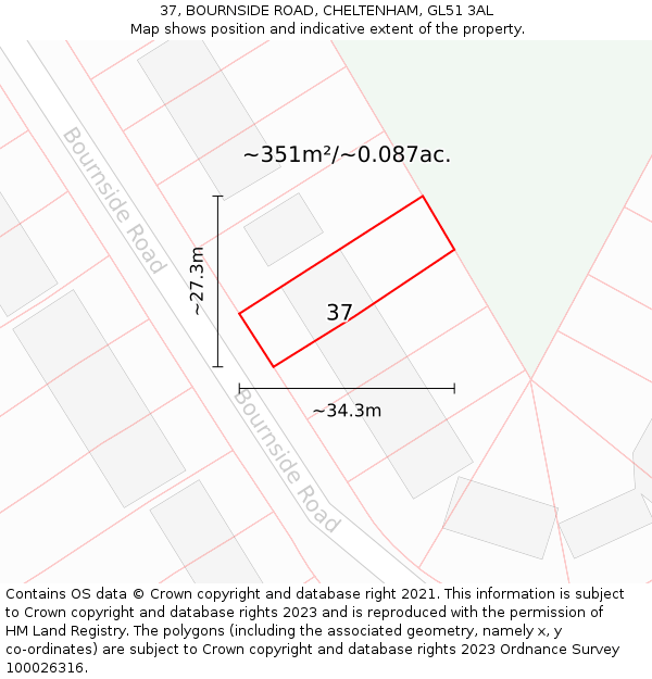 37, BOURNSIDE ROAD, CHELTENHAM, GL51 3AL: Plot and title map