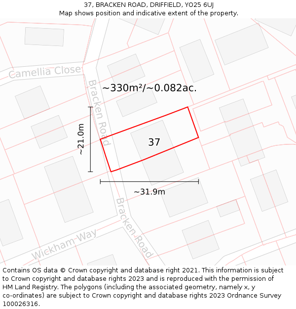 37, BRACKEN ROAD, DRIFFIELD, YO25 6UJ: Plot and title map