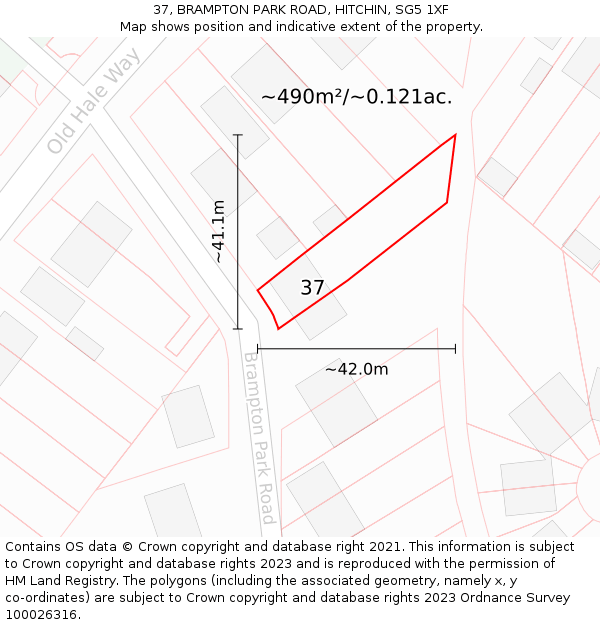 37, BRAMPTON PARK ROAD, HITCHIN, SG5 1XF: Plot and title map