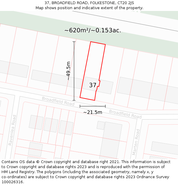 37, BROADFIELD ROAD, FOLKESTONE, CT20 2JS: Plot and title map