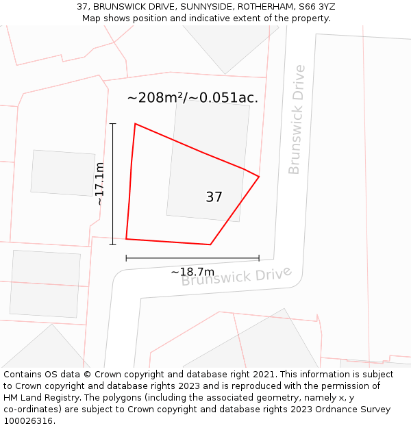 37, BRUNSWICK DRIVE, SUNNYSIDE, ROTHERHAM, S66 3YZ: Plot and title map