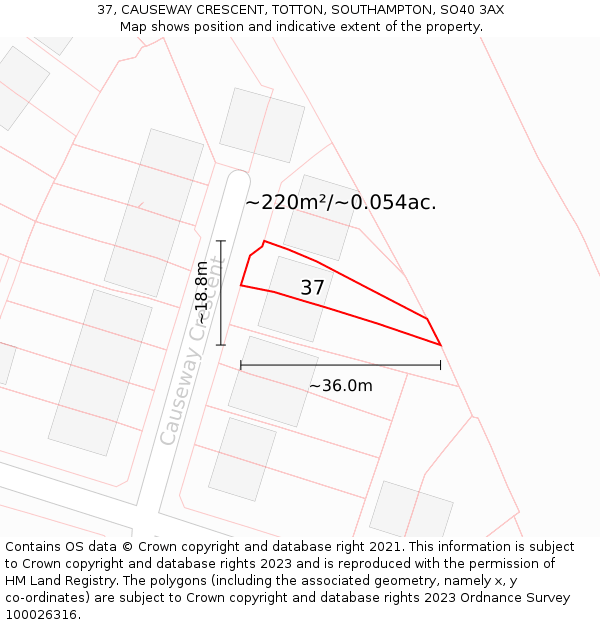 37, CAUSEWAY CRESCENT, TOTTON, SOUTHAMPTON, SO40 3AX: Plot and title map