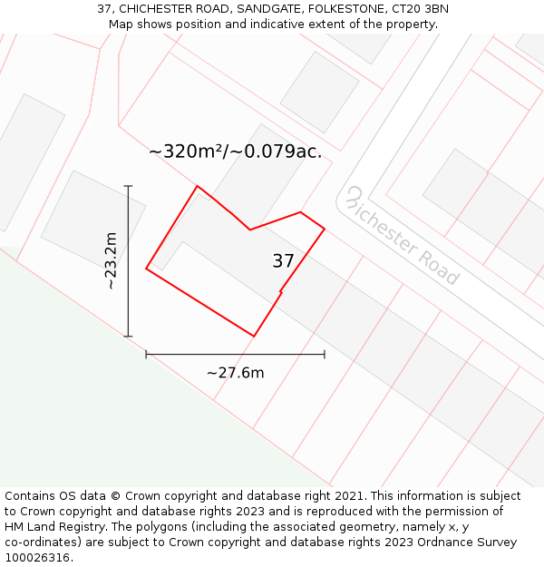 37, CHICHESTER ROAD, SANDGATE, FOLKESTONE, CT20 3BN: Plot and title map