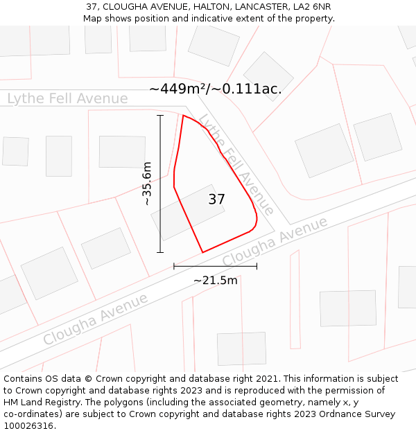 37, CLOUGHA AVENUE, HALTON, LANCASTER, LA2 6NR: Plot and title map